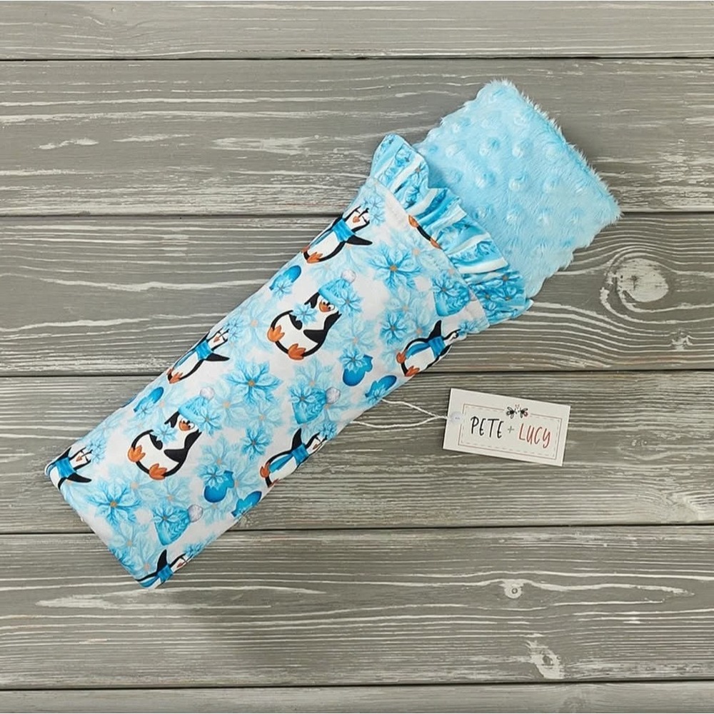 Pete And Lucy Playful Penquin Minky Blanket NWT